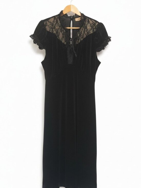 Unique Vintage Dresses & Skirts - New! Unique Vintage Wm's Retro Velvet Lace 40's Puff sleeve Midi Dress Sz 14